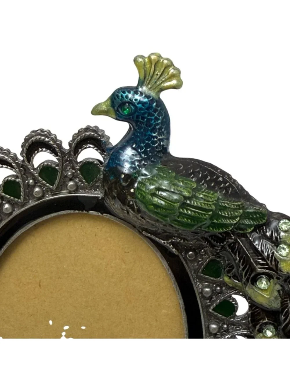Pier 1 Imports Peacock Enamel Crystal Photo Frame for 2.5 x 3.5 Picture